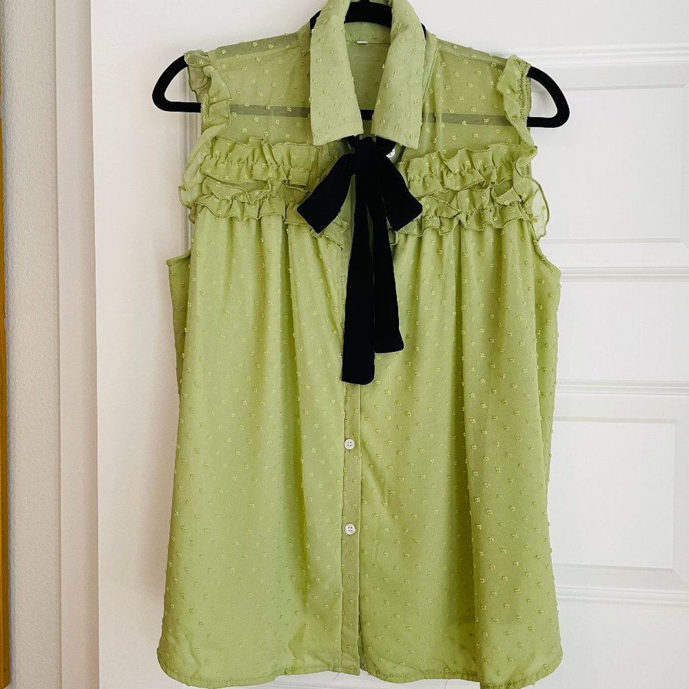 Green Blouse with Black Tie